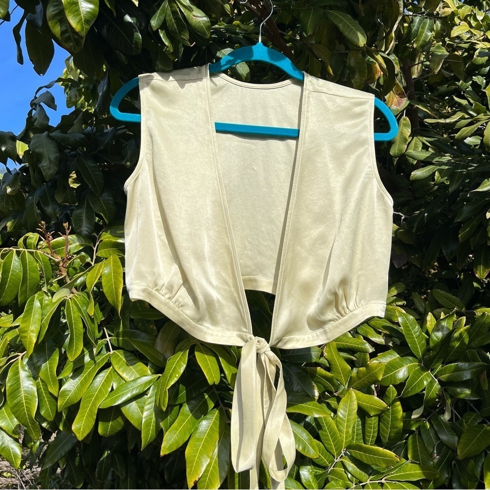 Lattelier light green‎ satin tie front sleeveless crop top